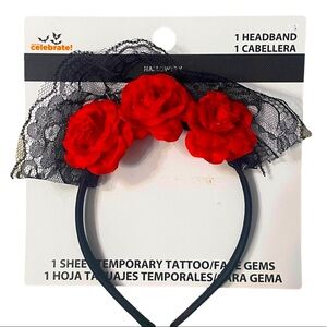 Way to Celebrate Women’s Day of The Dead Halloween Rose Veil Headband NWOT